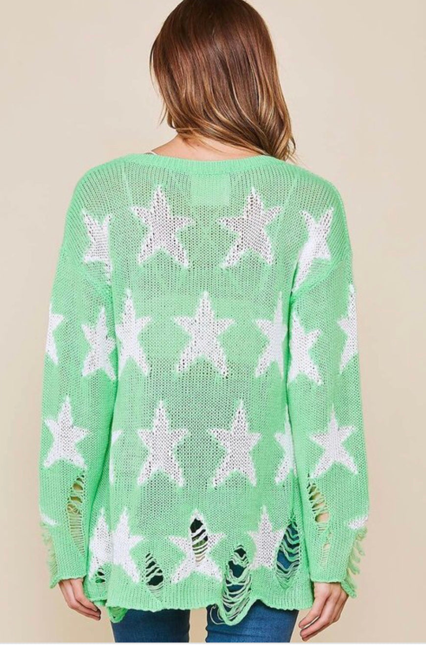 Damtröja med Rund Hals och Lång Ärmar i Mintfärgad Stjärntryck 3