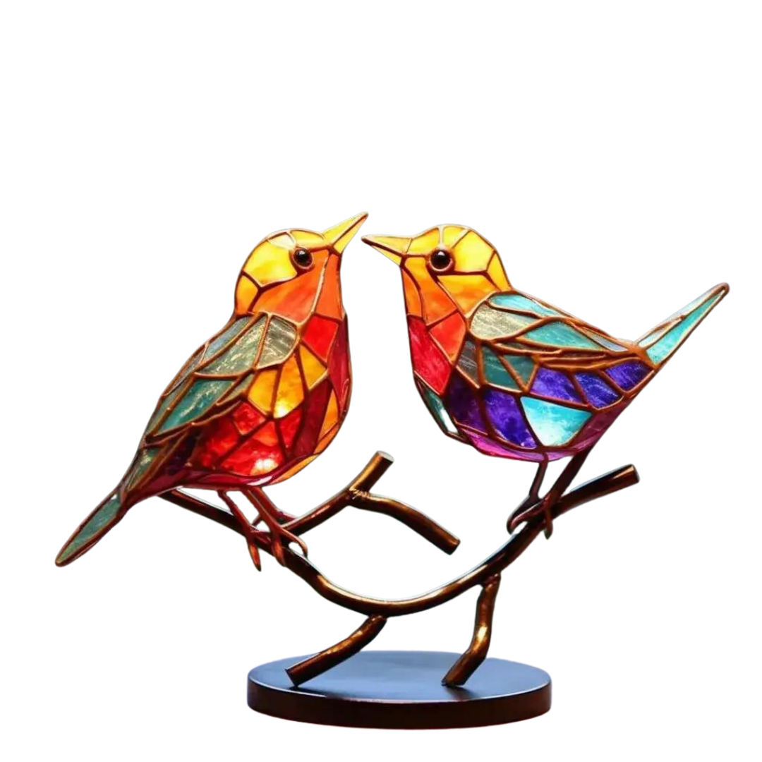 Dekorativ Skulptur Färgglada Fåglar på Gren Modern Design 1