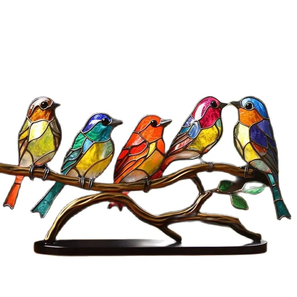 Dekorativ Skulptur Färgglada Fåglar på Gren Modern Design 4