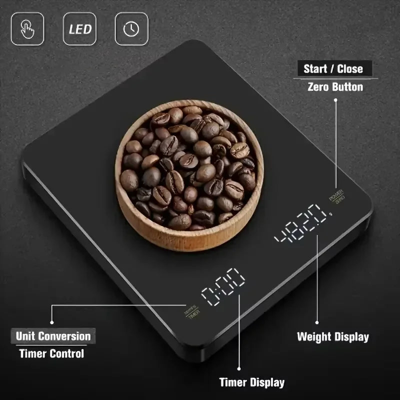 Digital Kaffevåg med Timer och LED-skärm 0