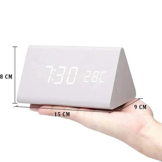 Digital Väckarklocka Med Ljus och Temperaturdisplay i Trälook 3