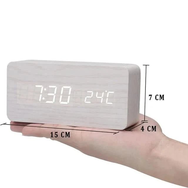 Digital Väckarklocka Med Ljus och Temperaturdisplay i Trälook 8