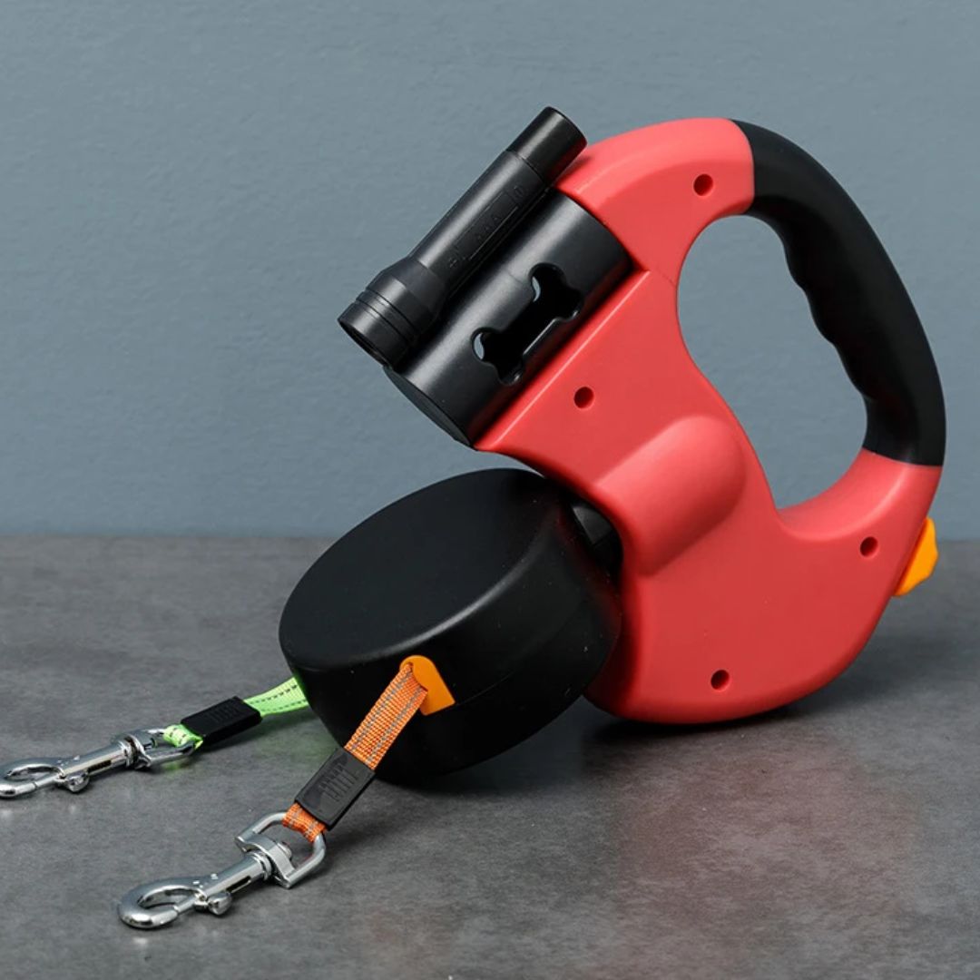 Dubbelt Hundkoppel med Ficklampa och 360-graders Trasslingsmekanism 1