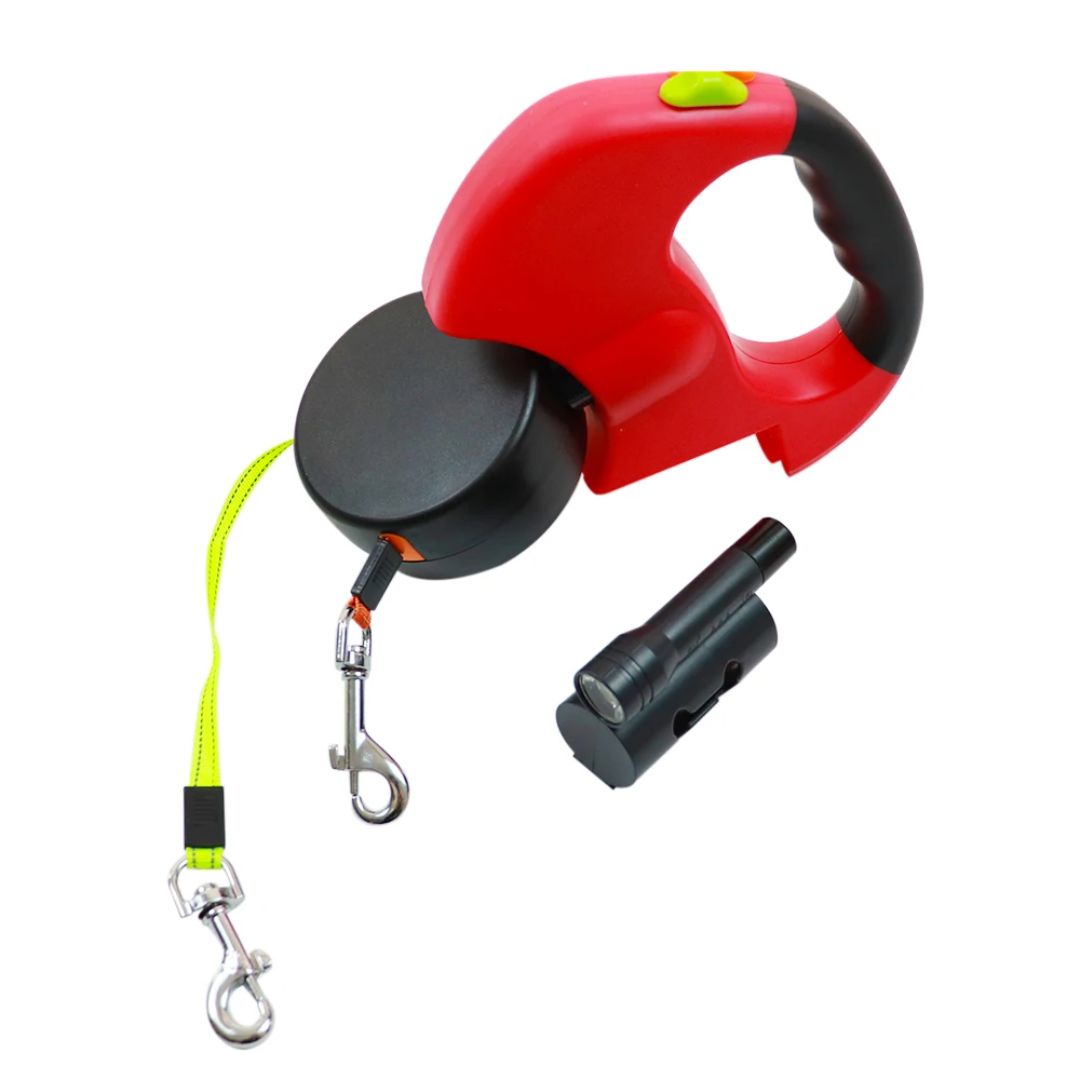 Dubbelt Hundkoppel med Ficklampa och 360-graders Trasslingsmekanism 8