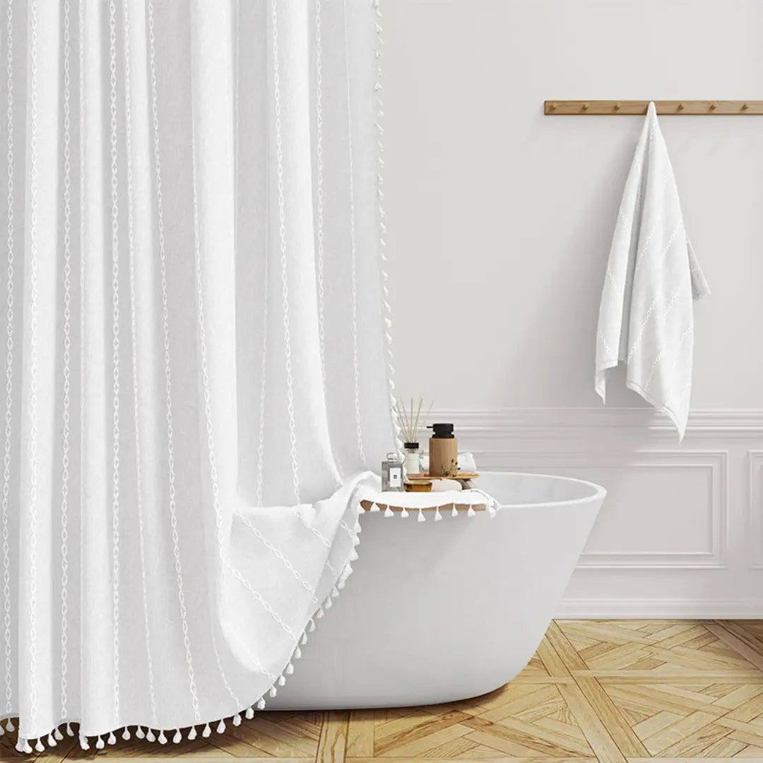 Duschdraperi Boho med Tofsar - Vattentät och Snabbtorkande Design 5