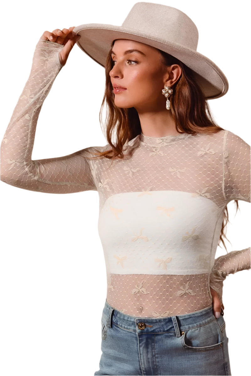 Festtoppar Dam Spets med Båge Mönster Transparent Nylon Spandex 0