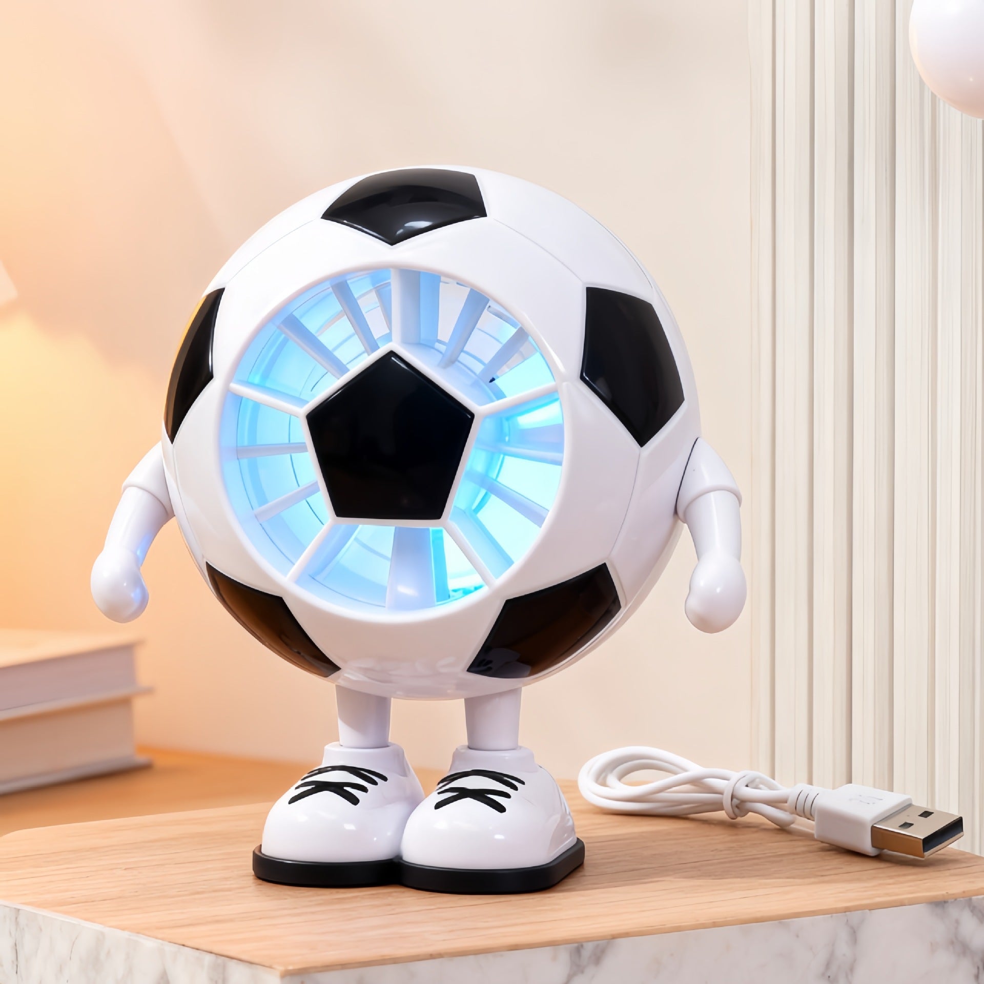 Fotbollsmotiv Bordsfläkt med LED-belysning och Tyst Drift 8