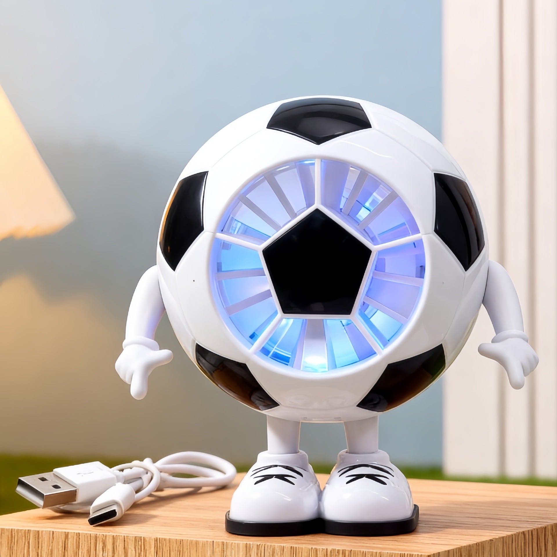 Fotbollsmotiv Bordsfläkt med LED-belysning och Tyst Drift 9