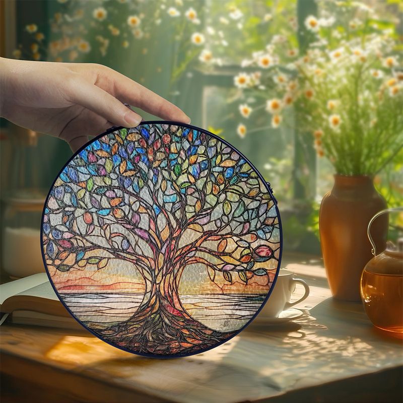 Handgjord Fönsterdekoration Livets Träd i Målade Glas 2