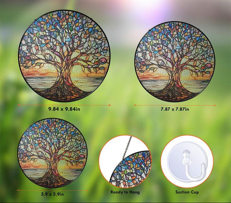 Handgjord Fönsterdekoration Livets Träd i Målade Glas 6