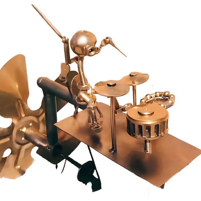 Handgjord Metallväderkvarn för Trädgård med Rock Band Design 0