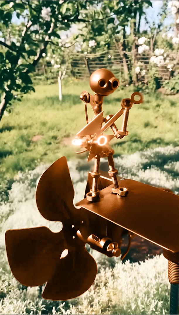 Handgjord Metallväderkvarn för Trädgård med Rock Band Design 3