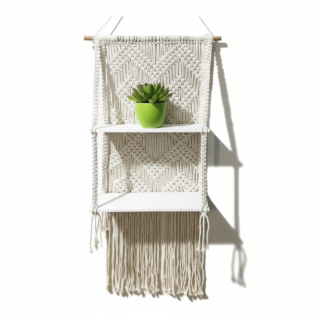 Hängande Hylla i Makramé med Fransar 0