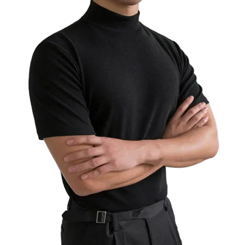 Herr-T-shirt med hög krage och casual passform för vardagsbruk 0