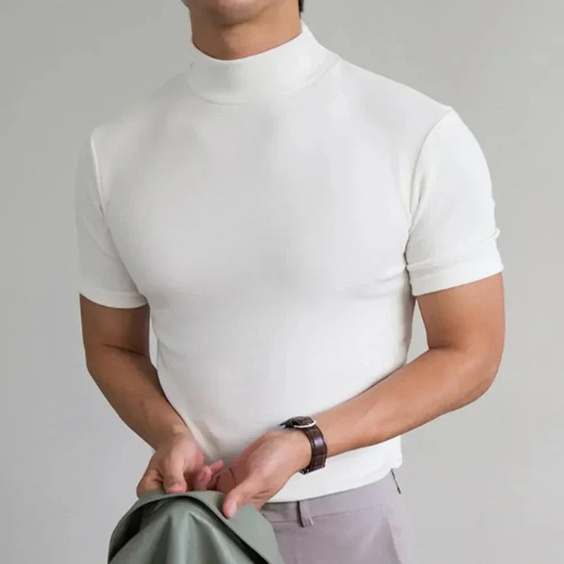 Herr-T-shirt med hög krage och casual passform för vardagsbruk 3