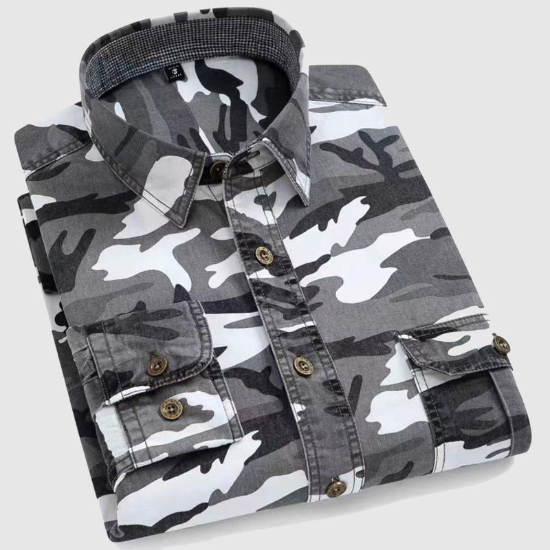 Herr Camo Långärmad Skjorta Klassisk Design Bomull 2