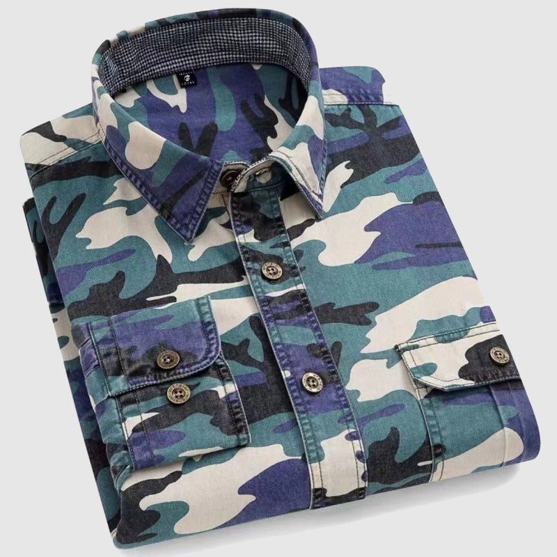 Herr Camo Långärmad Skjorta Klassisk Design Bomull 3