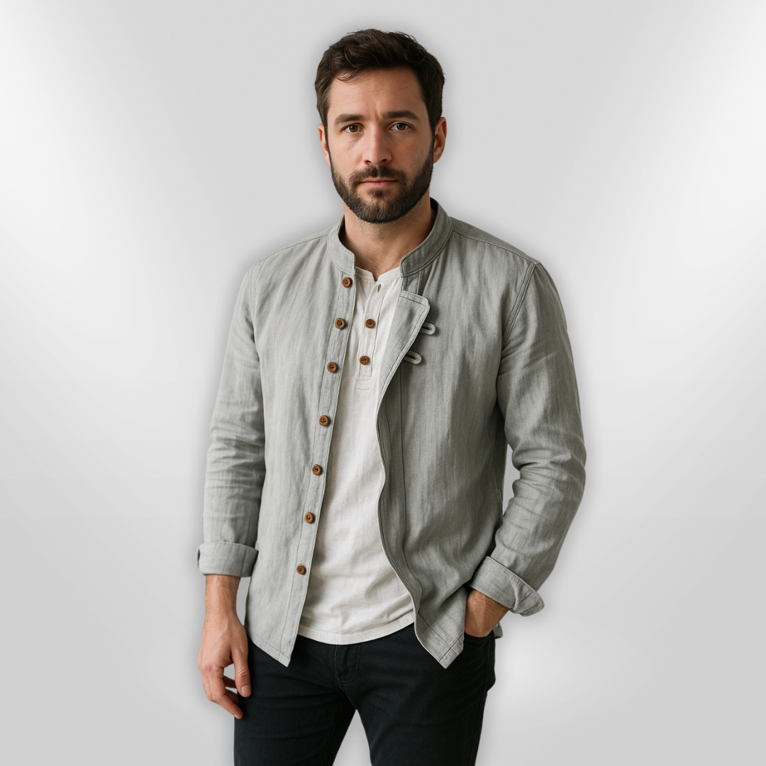 Herr Chemise Asymmetrisk Design Andningsbart Tyg 3