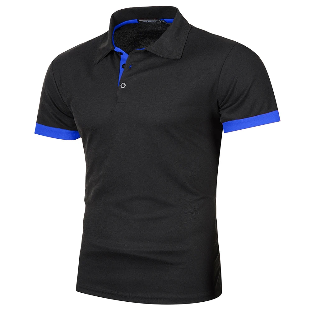 Herr Kortärmad Polo T-shirt Kontrastfärg Modern Stil 11
