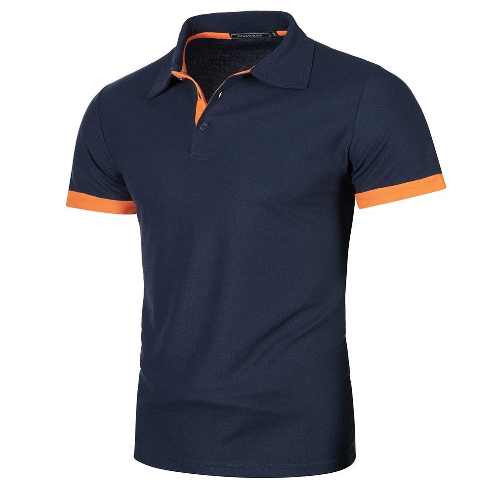 Herr Kortärmad Polo T-shirt Kontrastfärg Modern Stil 12
