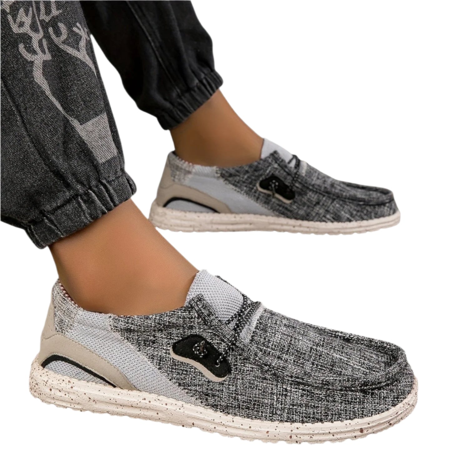 Herr Moccasin Skor Med Dekorativa Snören I Canvas 0