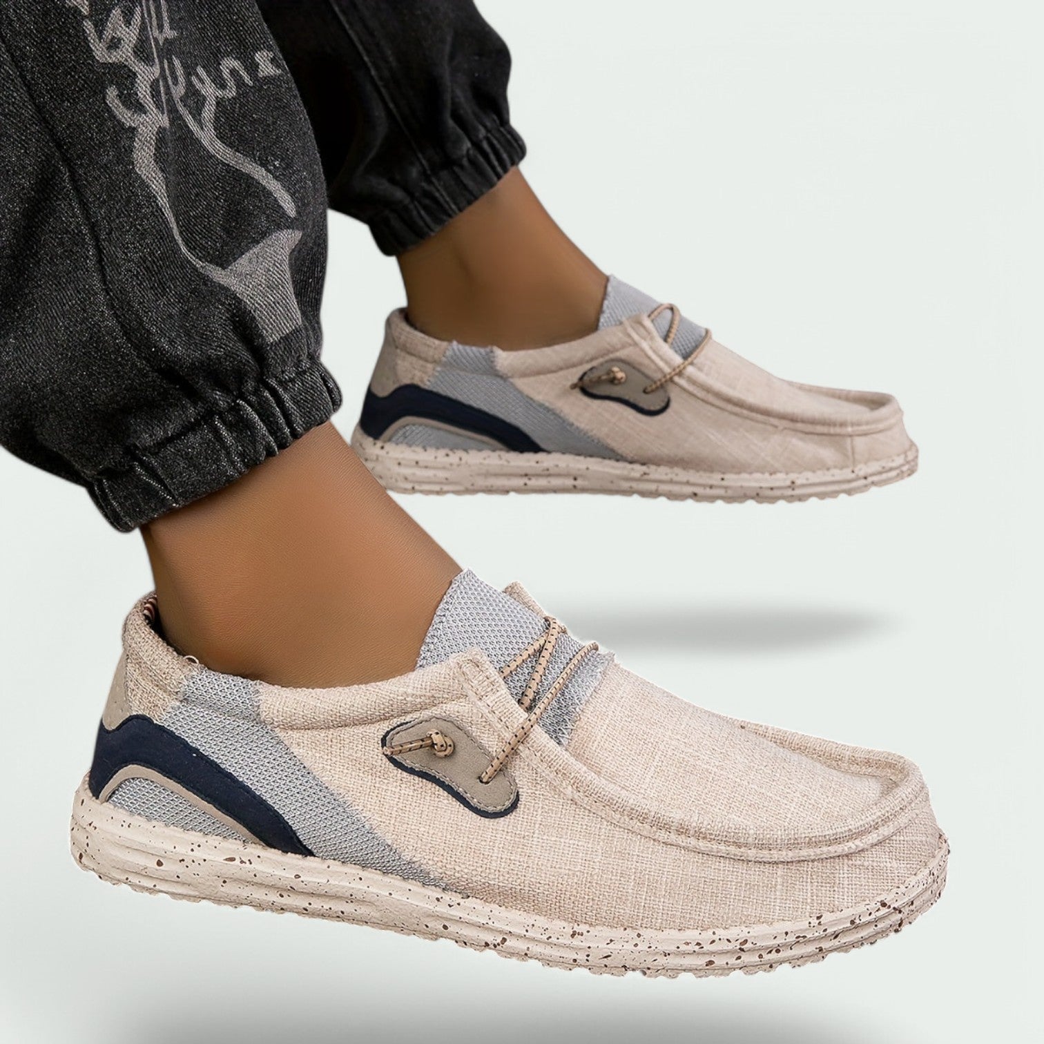 Herr Moccasin Skor Med Dekorativa Snören I Canvas 2