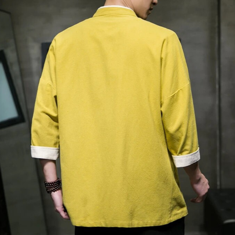 Herr Overshirt Japansk Stil Bomulls- och Linneblandning 5