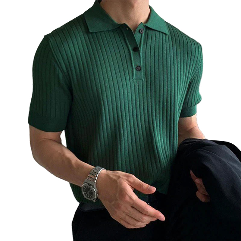 Herr Polo T-shirt Slim Fit Ribbad Mjuk Stickad Kortärmad 0