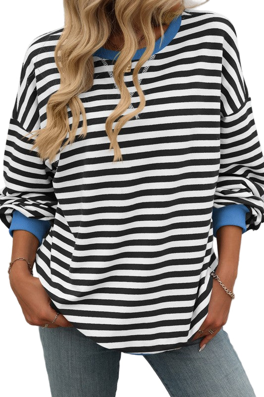 Herr Sweatshirt Rund Halsringning Randig Tryck 0