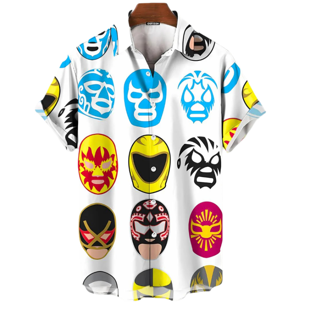 Herr T-shirt med Luchador-motiv i Avslappnad Stil 0