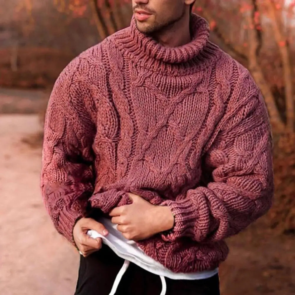 Herr Tröja Stickad Flätad Turtleneck 3