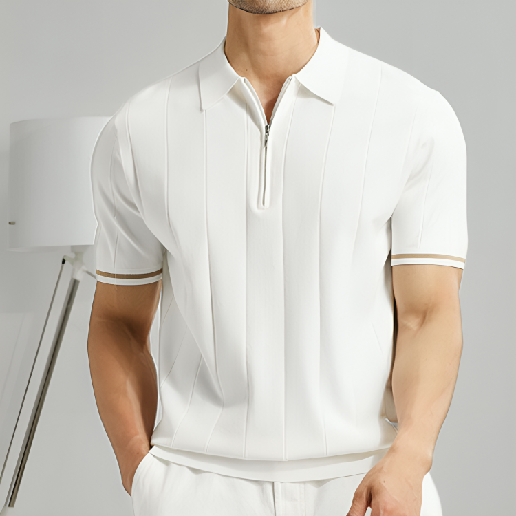 Herrar Polo T-shirt Kort Dragkedja Bomull Slim Fit 3