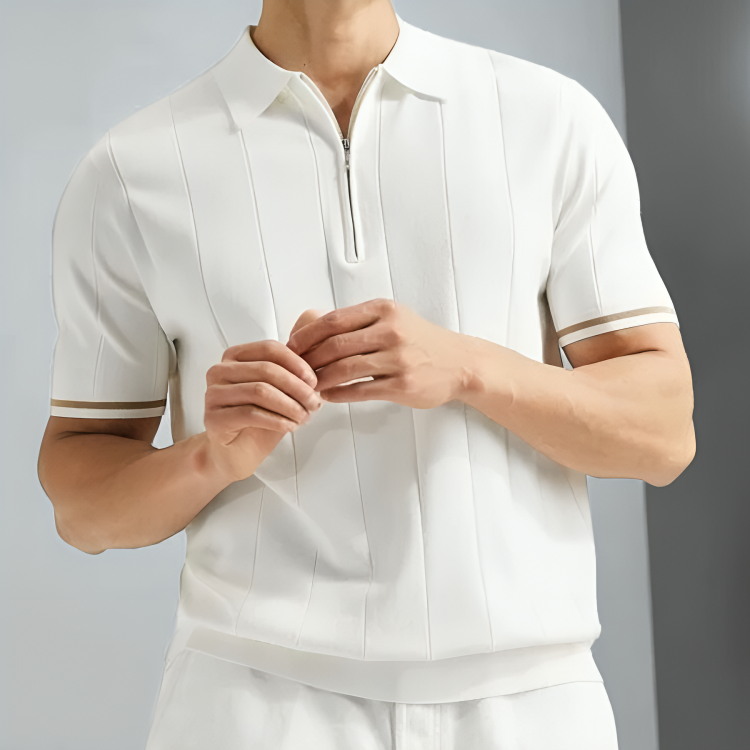 Herrar Polo T-shirt Kort Dragkedja Bomull Slim Fit 4