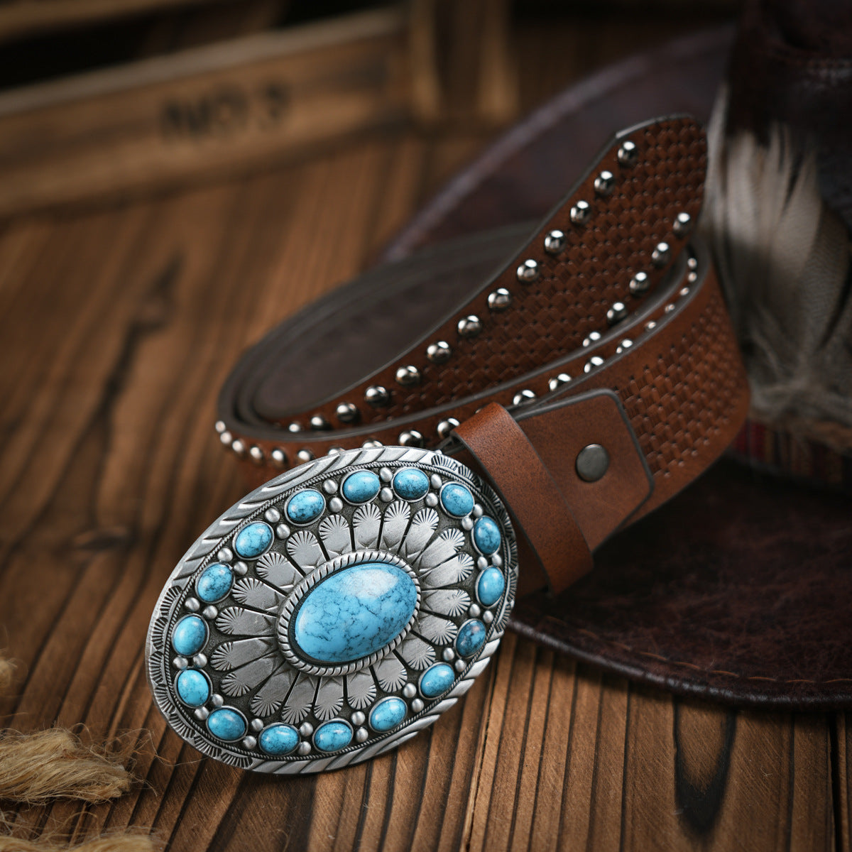 Herrbälte Västerländsk Stil med Robust Metallspänne 9