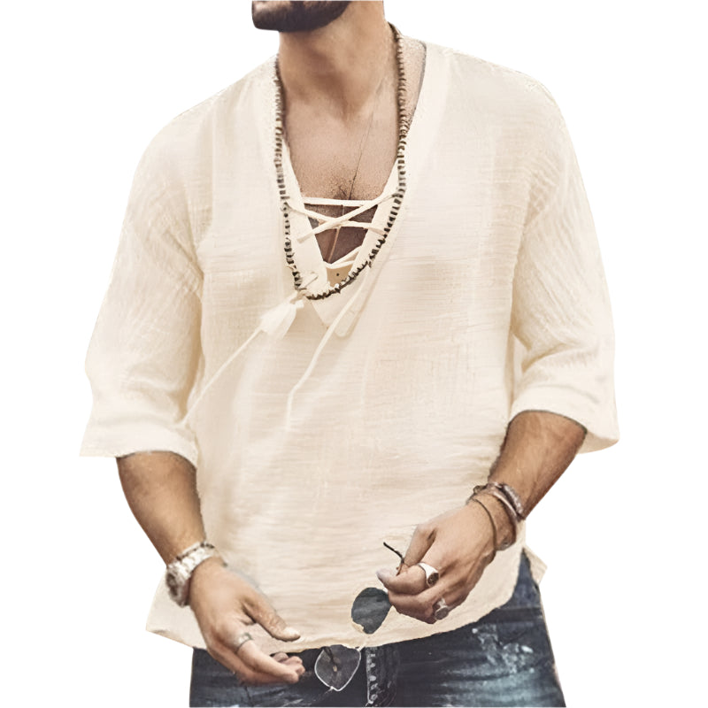 Herrblus i Bomull med Djup U-ringning 0