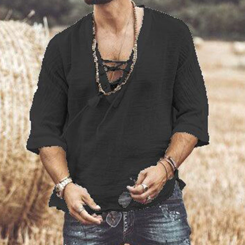 Herrblus i Bomull med Djup U-ringning 6