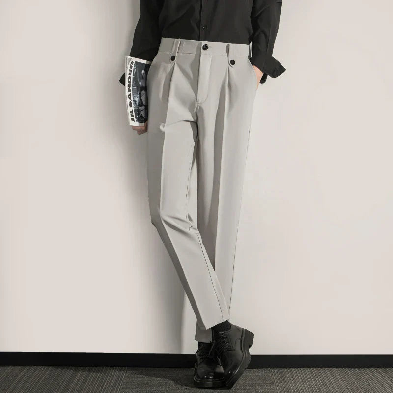 Herrbyxor Klassisk Passform Plisserad Framsida Rak Ben Bomullsblandning 1