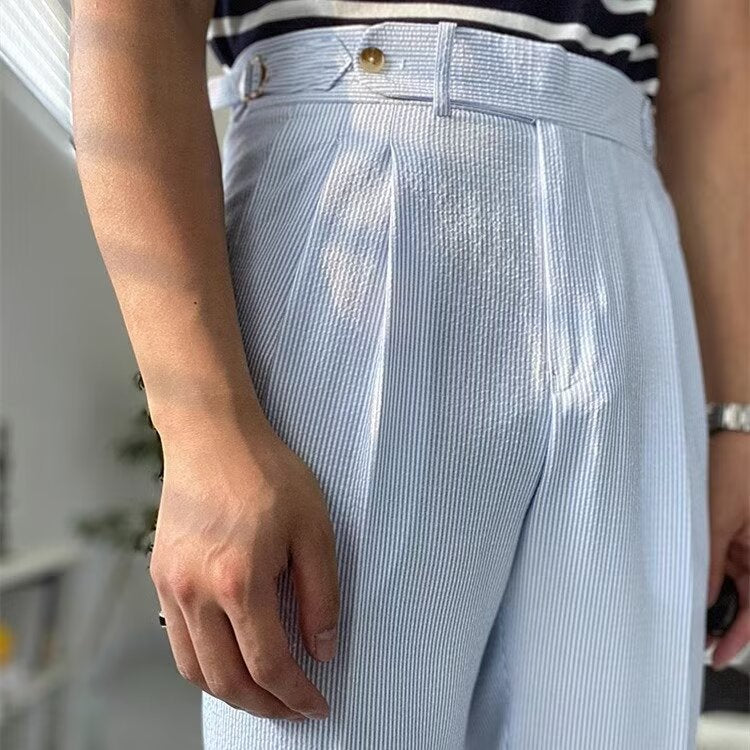 Herrbyxor Raka Hög Midja Plisserad Polyester 3