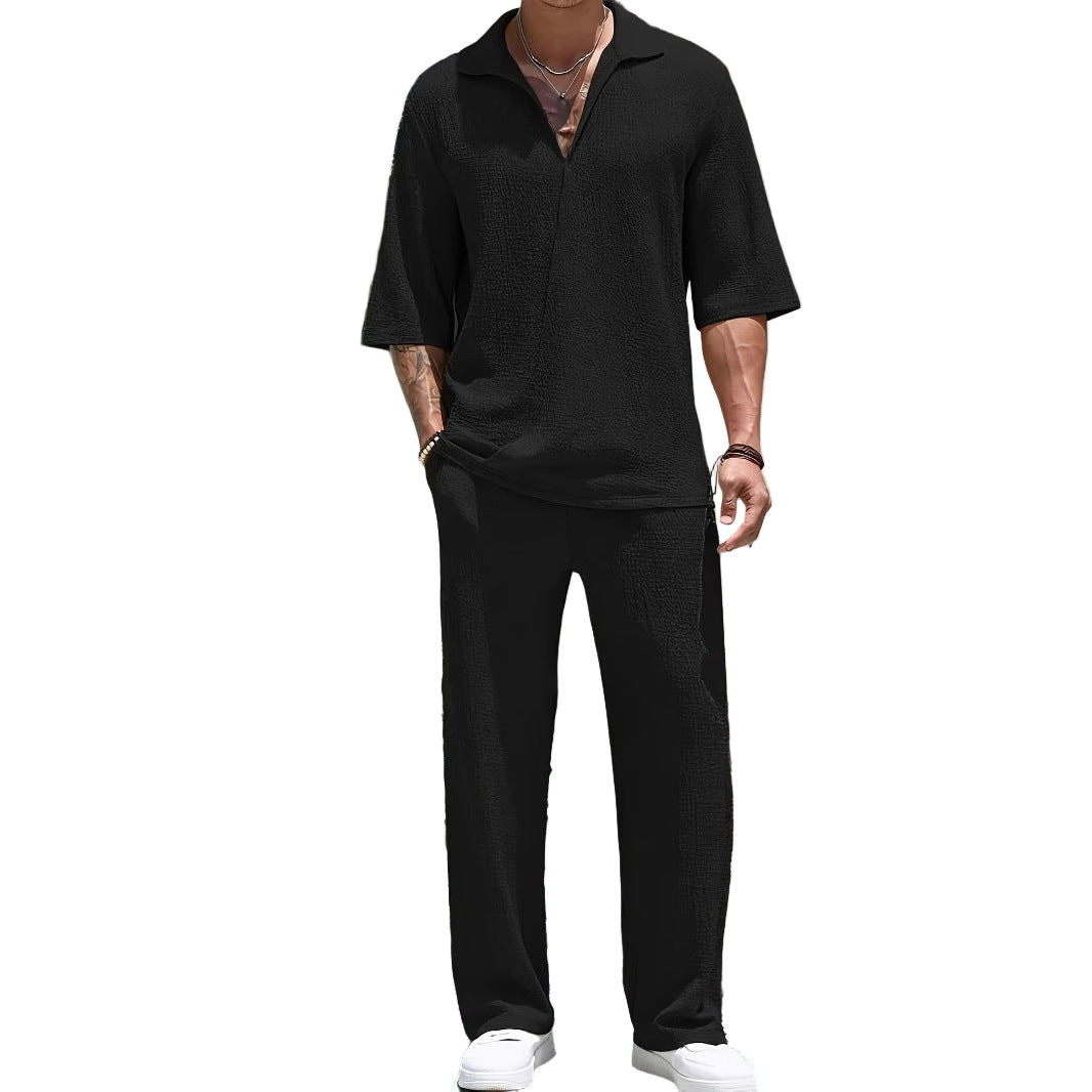 Herrens Casual Set Halvdragkedja Texturerad Fiberblandning 0