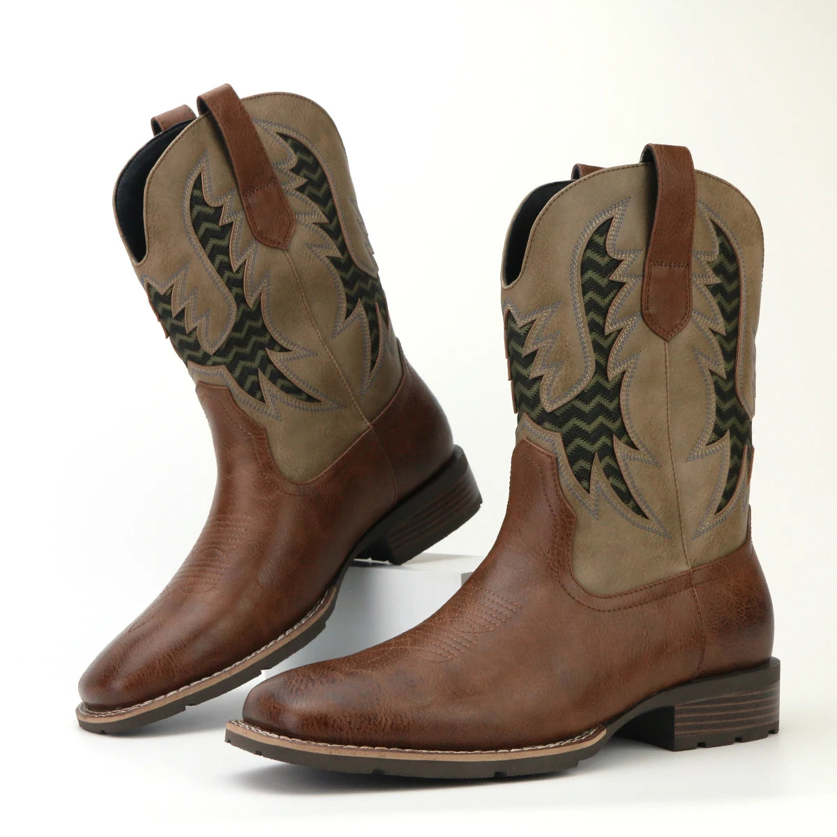 Herrens Cowboyboots Broderad Vintage Läder Ankelboots 3