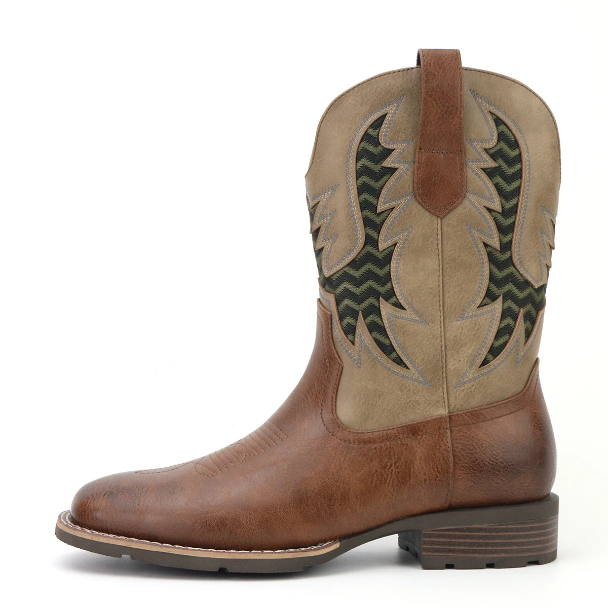 Herrens Cowboyboots Broderad Vintage Läder Ankelboots 5