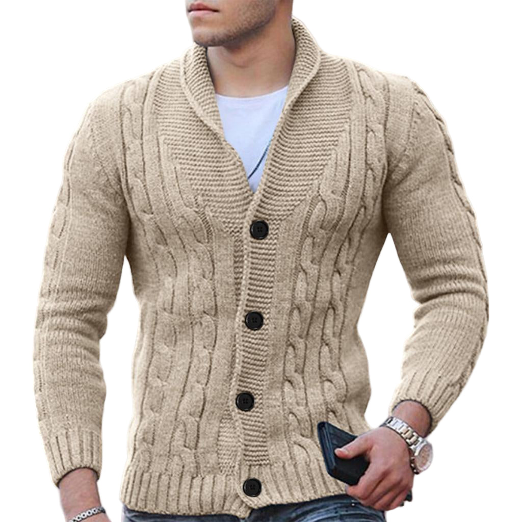 Herrens Kabelstickad Kofta Ullblandning Med Sjalkrage 0