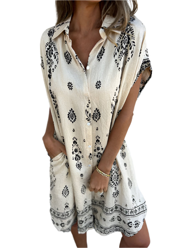 Herrens Kortärmad Skjorta i Lätt Bomull och Linne med Fickor 0