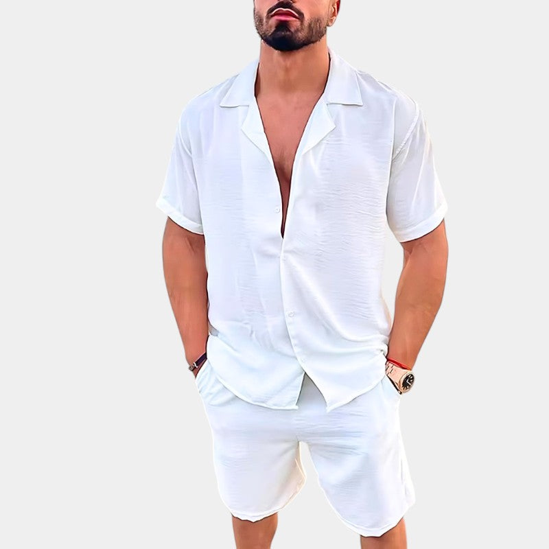 Herrens Set med Skjorta och Shorts i Linne och Bomull 1