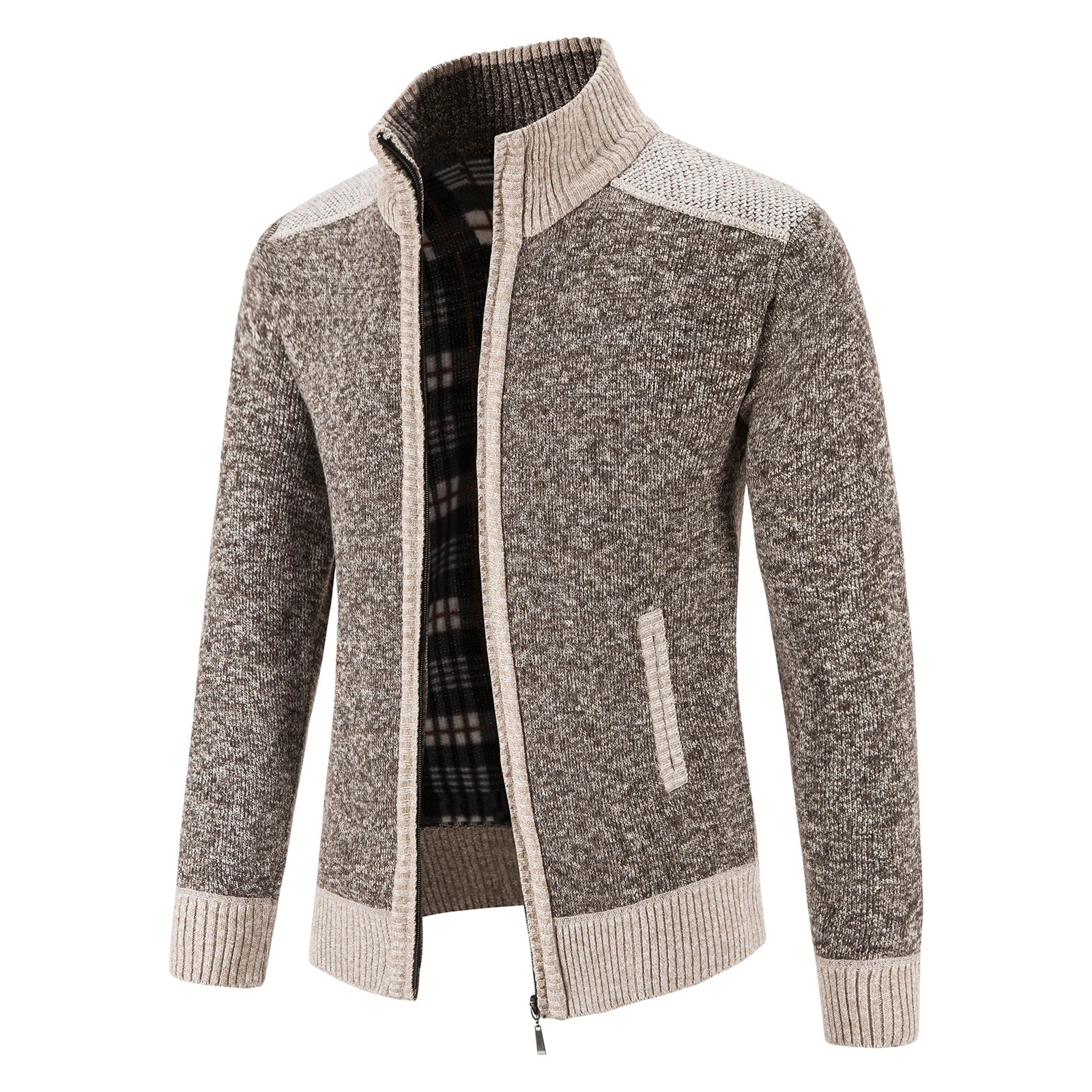 Herrens Stickad Cardigan med Patchworkdesign 0