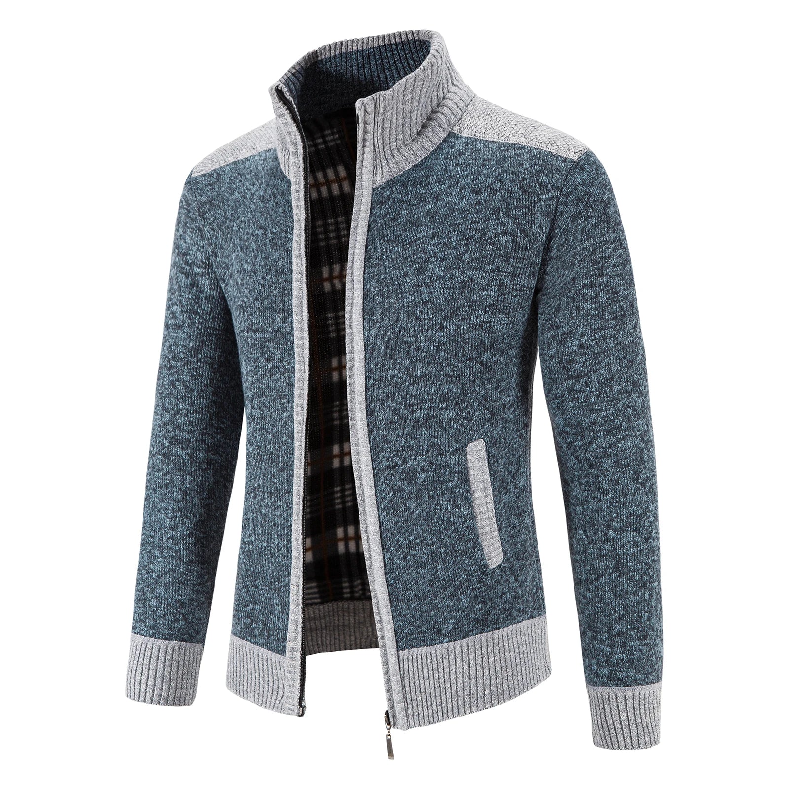 Herrens Stickad Cardigan med Patchworkdesign 1