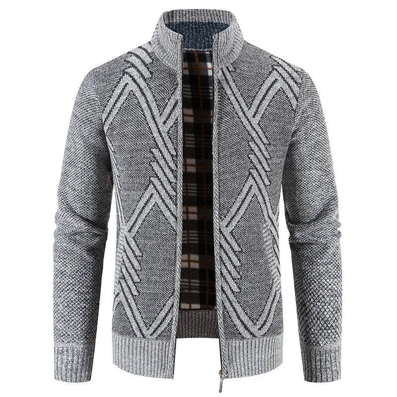 Herrens Stickad Cardigan med Patchworkdesign 10