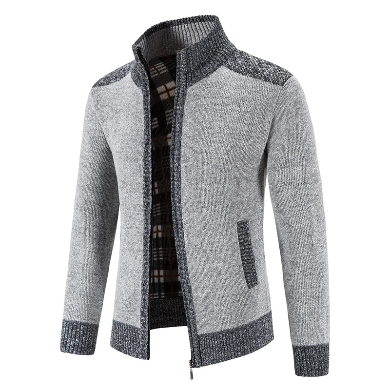 Herrens Stickad Cardigan med Patchworkdesign 3