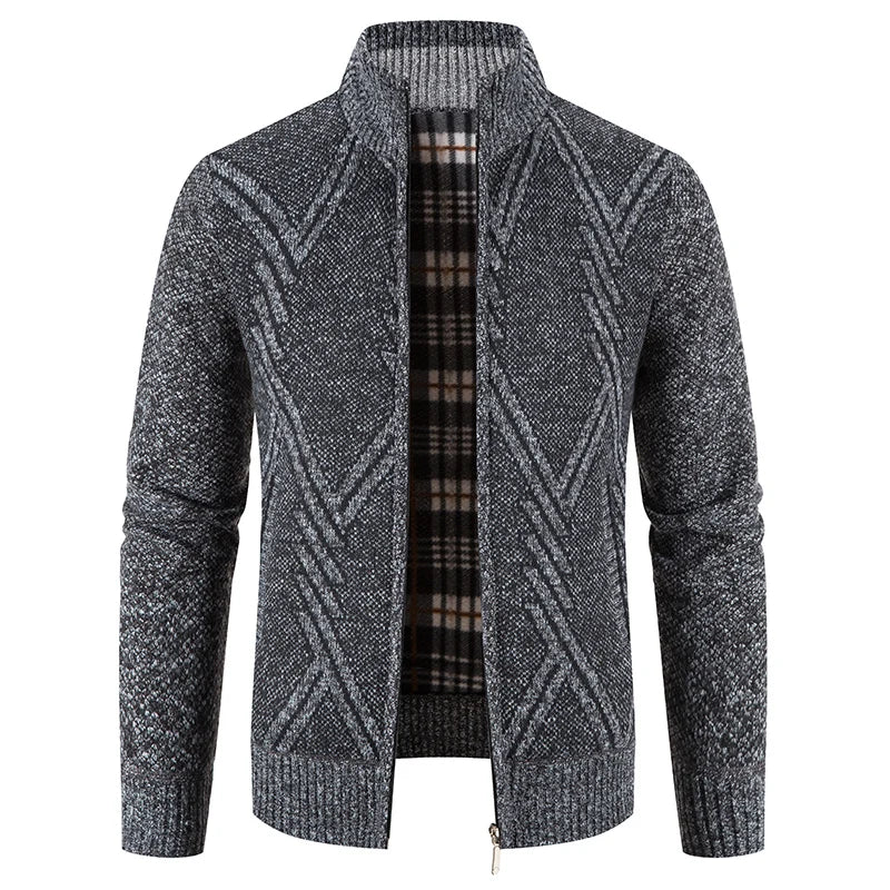 Herrens Stickad Cardigan med Patchworkdesign 8