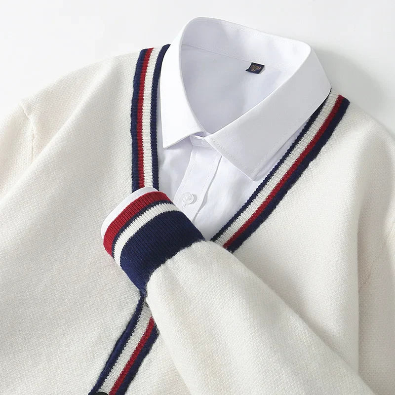 Herrens V-ringad Cardigan Med Knäppning 2